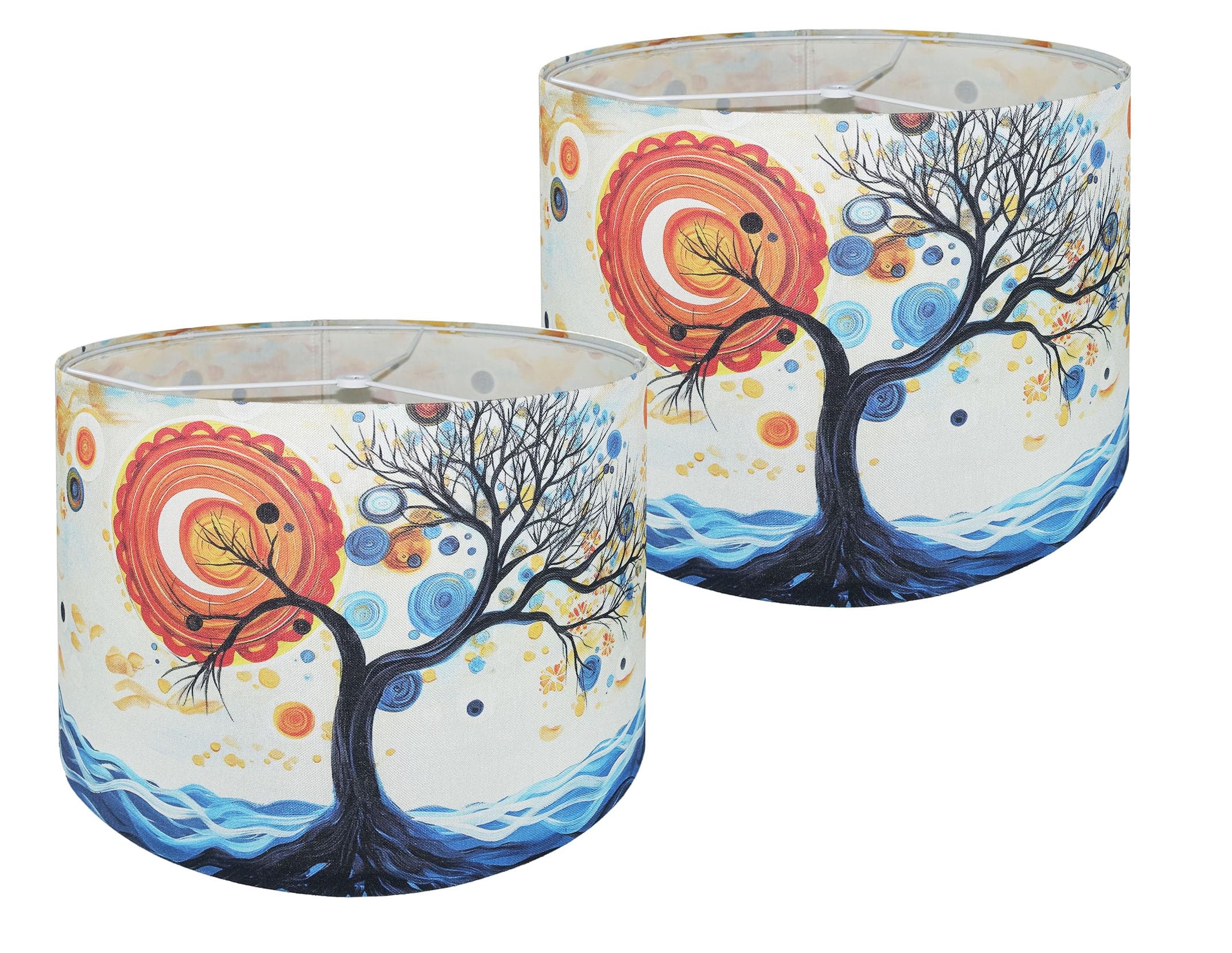 Photo 1 of Decorative Lamp Shade Polyester Fibre Printed Abstract Sun Tree Drum Shade for Table Lamp & Bedside Lamp, 13 "Top x 13" Bottom x 10 "Height,Includes 2pcs