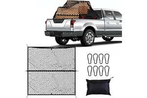 H-veenjor Truck Bed Cargo Net, Highly Elastic Truck Bed Net for Cargo, 4'x4' Stretches up to 7'x7', Cargo Net for Pickup Truck Bed, SUV Roof, Tailgate, Boat (Double Layer)