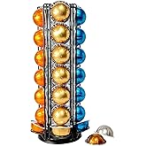 Worbic Coffee Pod Holder Organizer for Nespresso VertuoLine, Black Metal Coffee Pod Capsule Holder Stand Rotating Carousel,Ho