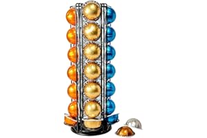Worbic Coffee Pod Holder Organizer for Nespresso VertuoLine, Black Metal Coffee Pod Capsule Holder Stand Rotating Carousel,Ho