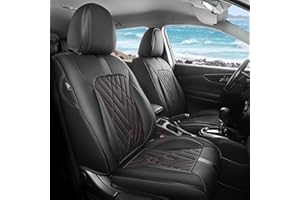 FREESOO Car Seat Covers Full Set, Universal Seat Covers for Cars, Car Seat Protector Waterproof Nappa Leather Seat Cushion Fit for Most Cars BlackRed Line
