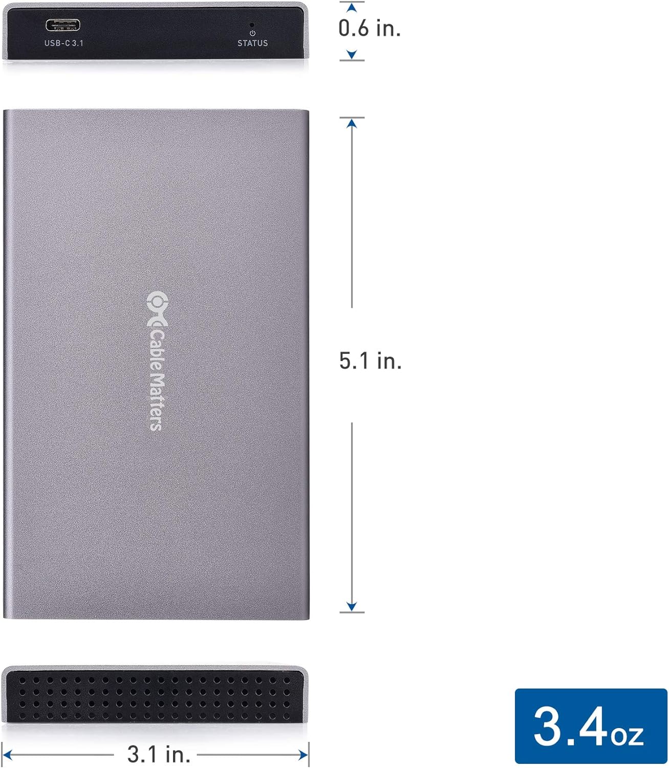 Cable Matters Premium Aluminum 10Gbps Gen 2 USB C Hard Drive Enclosure for 2.5" SSD/HDD with USB-C and USB-A Cables - Thunderbolt 3 Port Compatible with MacBook Pro, MacBook Air, and More: Computers & Accessories