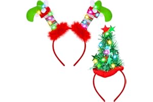 Fovths 2 Pack Christmas LED Headbands Xmas Headbands Light Up Costume Headwear Accessories Glowing Hair Hoop for Christmas
