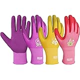 PACIFIC PPE 3 Pairs Gardening Gloves for women, Latex Coated Garden Gloves, Breathable, Medium Size fits Most, Purple, Yellow