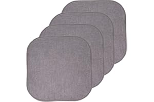 Sweet Home Collection Chair Cushion Memory Foam Pads Honeycomb Pattern Slip Non Skid Rubber Back Rounded Square 16" x 16" Seat Cover, 4 Pack, Alexis Gray/Silver
