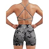 SUUKSESS Women Seamless Workout Sets Strappy Sports Bra High Waist Booty Shorts Outfits