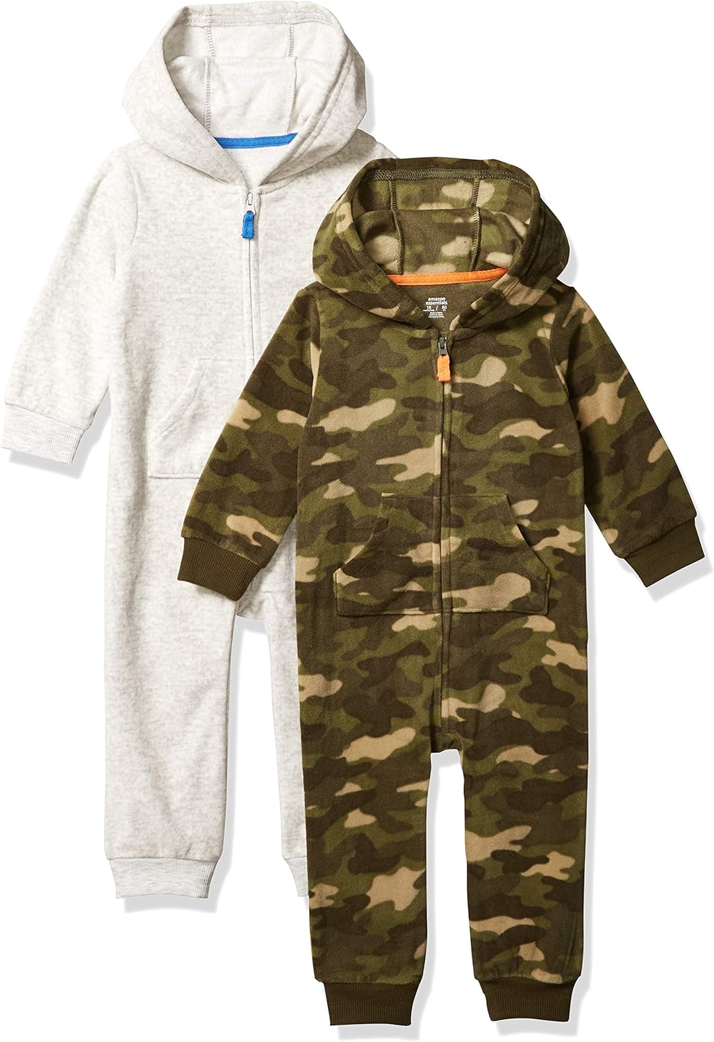 Amazon Essentials Boy's Toddler 2-Pack Microfleece Hooded Coverall