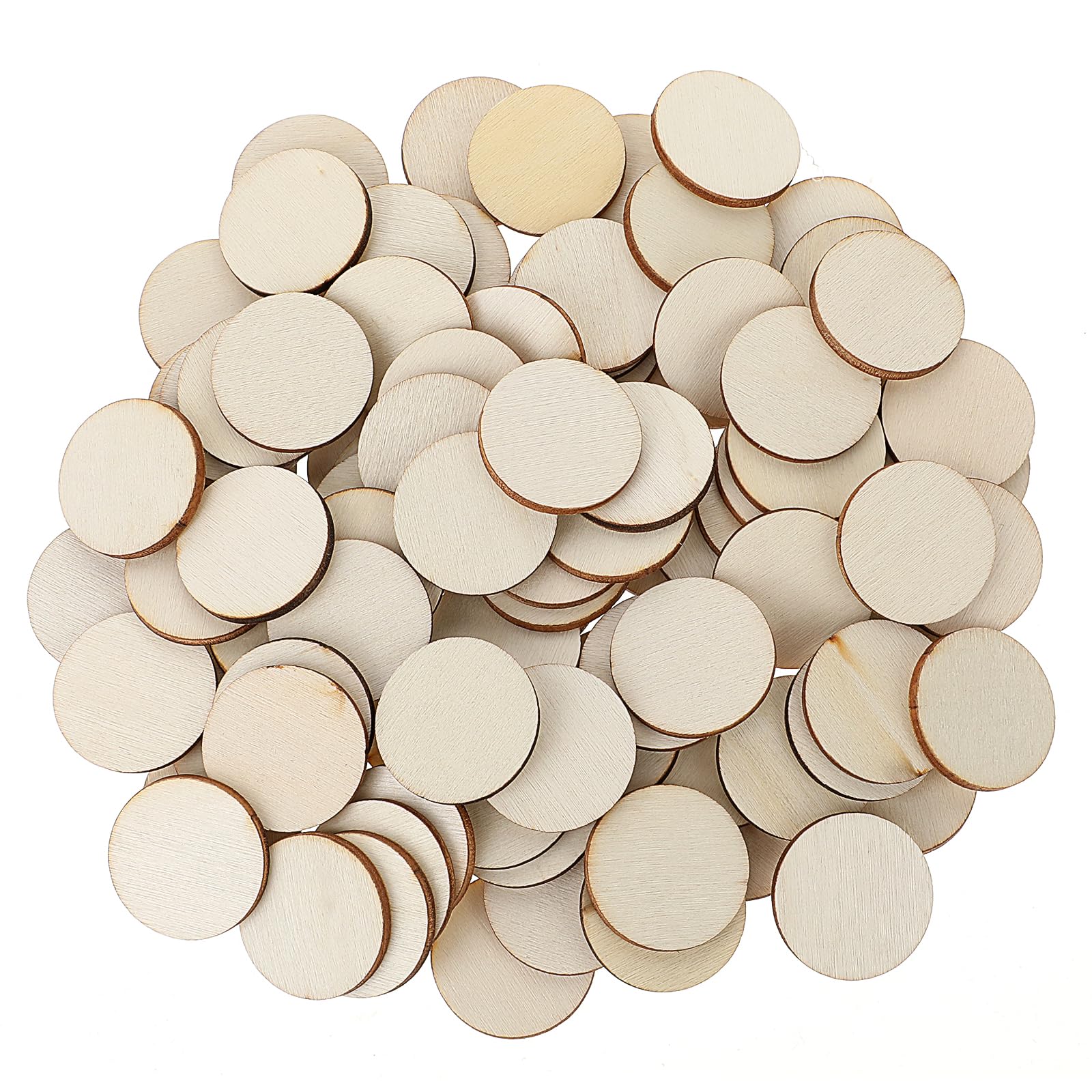 Giantree 100 Pcs Unfinished Wood Circle Disc, 1 Inch Round Blank Wooden Cutout Ornaments for Painting Writing Carving Letter Decoration DIY Craft Art Supplies
