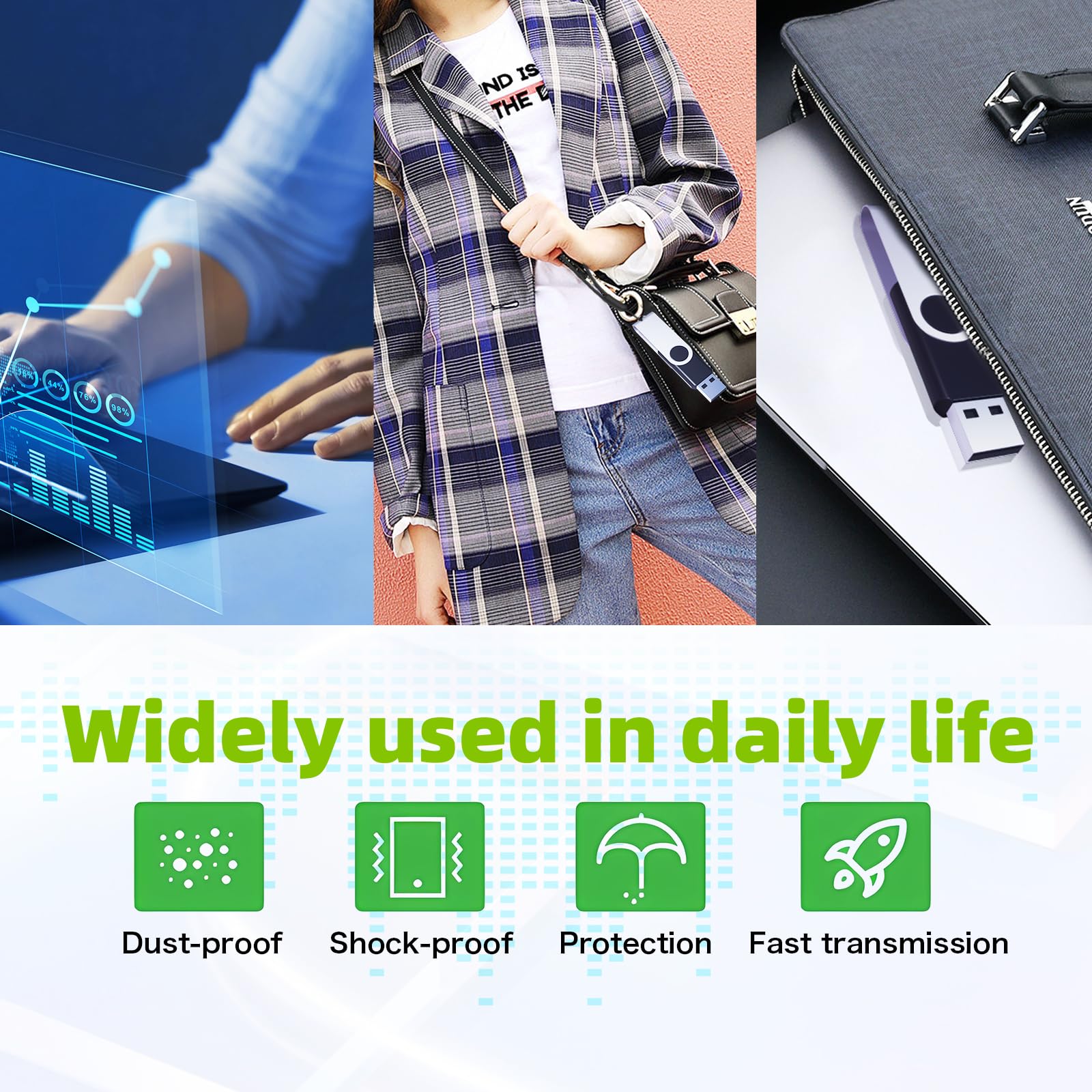 64GB Flash Drive 10 Pack, Wooolken USB 2.0 Thumb Drive Bulk Pen Drive Metal Swivel Memory Stick 64GB 10 Colors Multipack Value Zip USB Drives with Lanyard