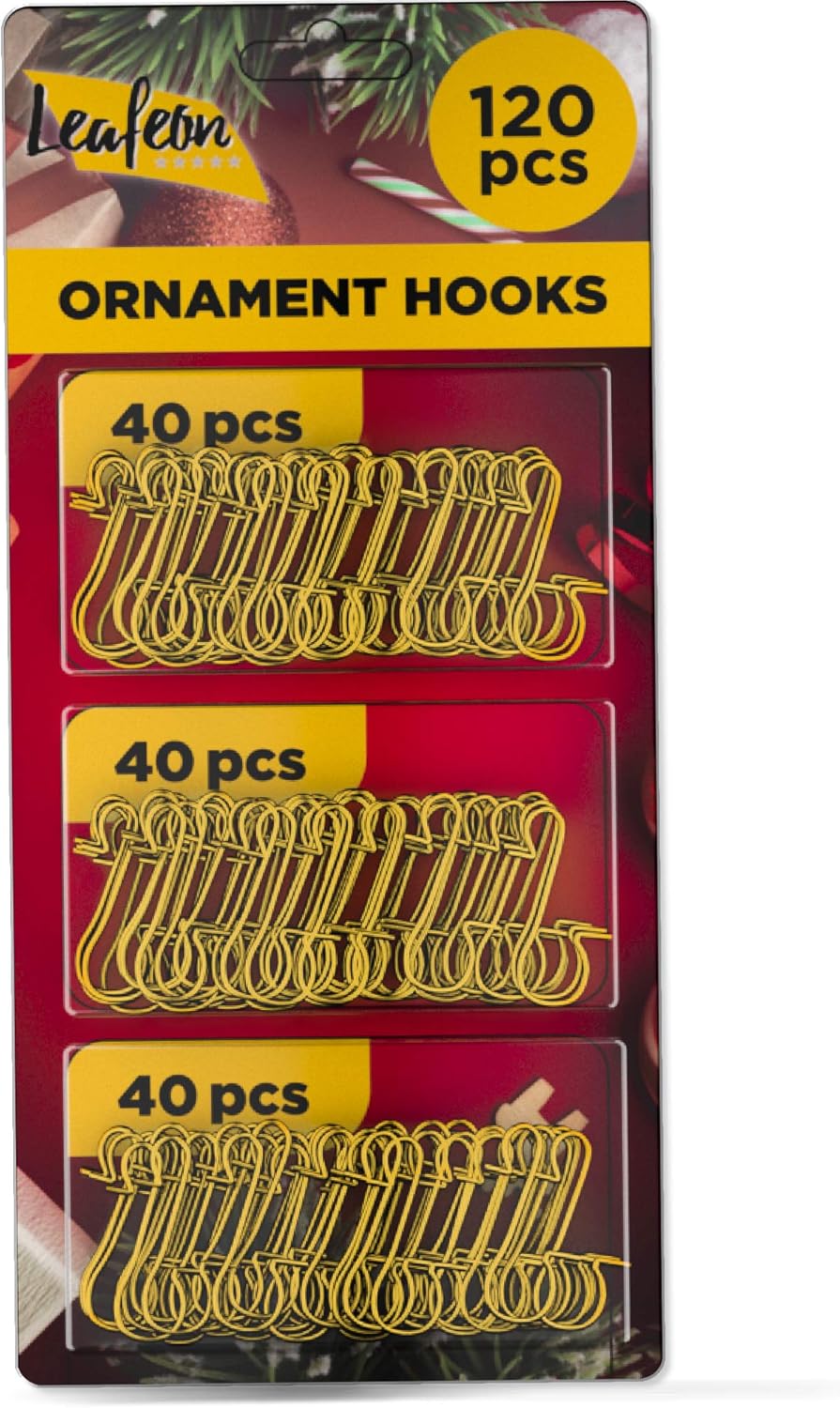 Ornament Hooks - Leafeon 120 Pack Christmas Ornament Hooks – Great Xmas Ornament Hangers for Christmas Tree Decoration (Gold)