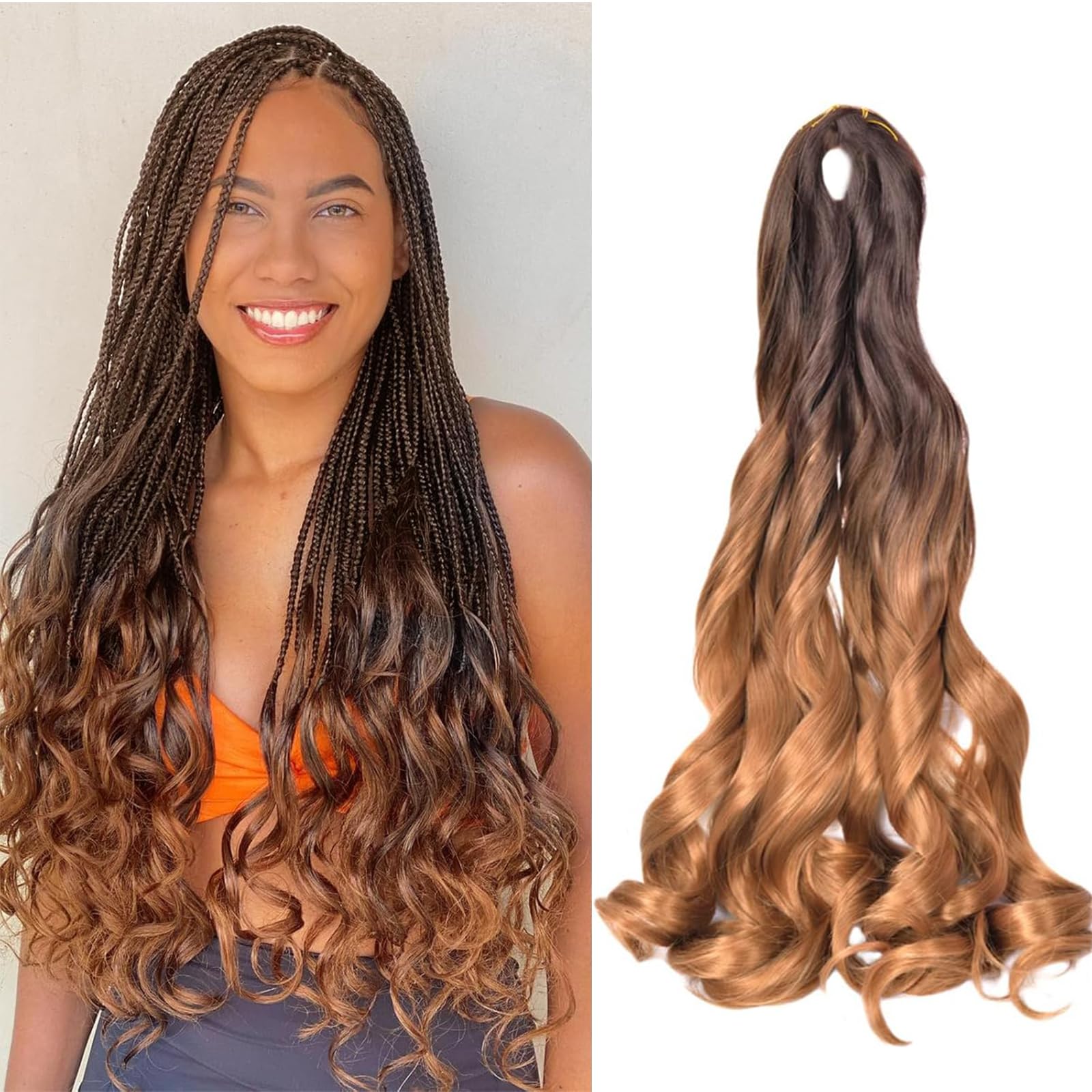 French Curl Braiding Hair 24 Inch 8 Packs Pre Stretched Loose Wave Bouncy Braiding Hair Spanish Curly Ends Synthetic Hair Extensions for Braiding(T4/30) — image 1