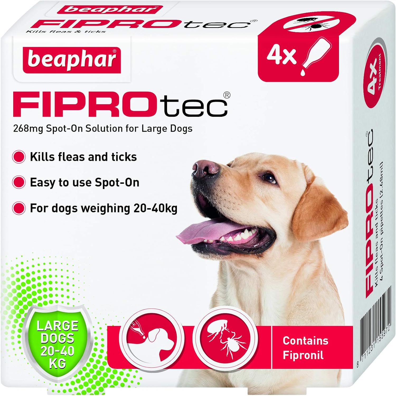 Beaphar, FIPROtec Spot-On Flea & Tick Treatment for Large Dogs 20-40kg, 4 Pipettes, Kills Fleas & Ticks, Veterinary Medicine - Image 3