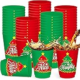 Nuenen 24 Pcs Christmas Tree Theme Cups Xmas Party Reusable 16 oz Plastic Team Naughty or Team Nice Cups for Christmas Beverage Drinking Holiday Winter Xmas Party Tableware Decoration