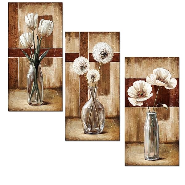 ARTMYHARBOR BROWN AND RED FLORAL WALL ART DANDELION...