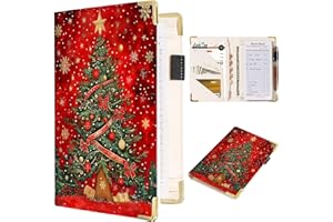 Tucocoo Server Book Organizer for Waitress, Red Christmas Tree Waiter Serving Book, Waiter Checkbook, Server Guest Book with Zipper Pocket, Leather Server Wallet Waitress Book Fit Server Apron