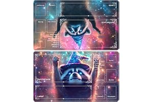 BVDIKMI Playmat for MTG with Zones (2 Pack), Card Game Mat Non-Slip Rubber Base and Stitched, 24 x 14 inch TCG Play Mat for MTG and Other Card Games, Magical Raccoon
