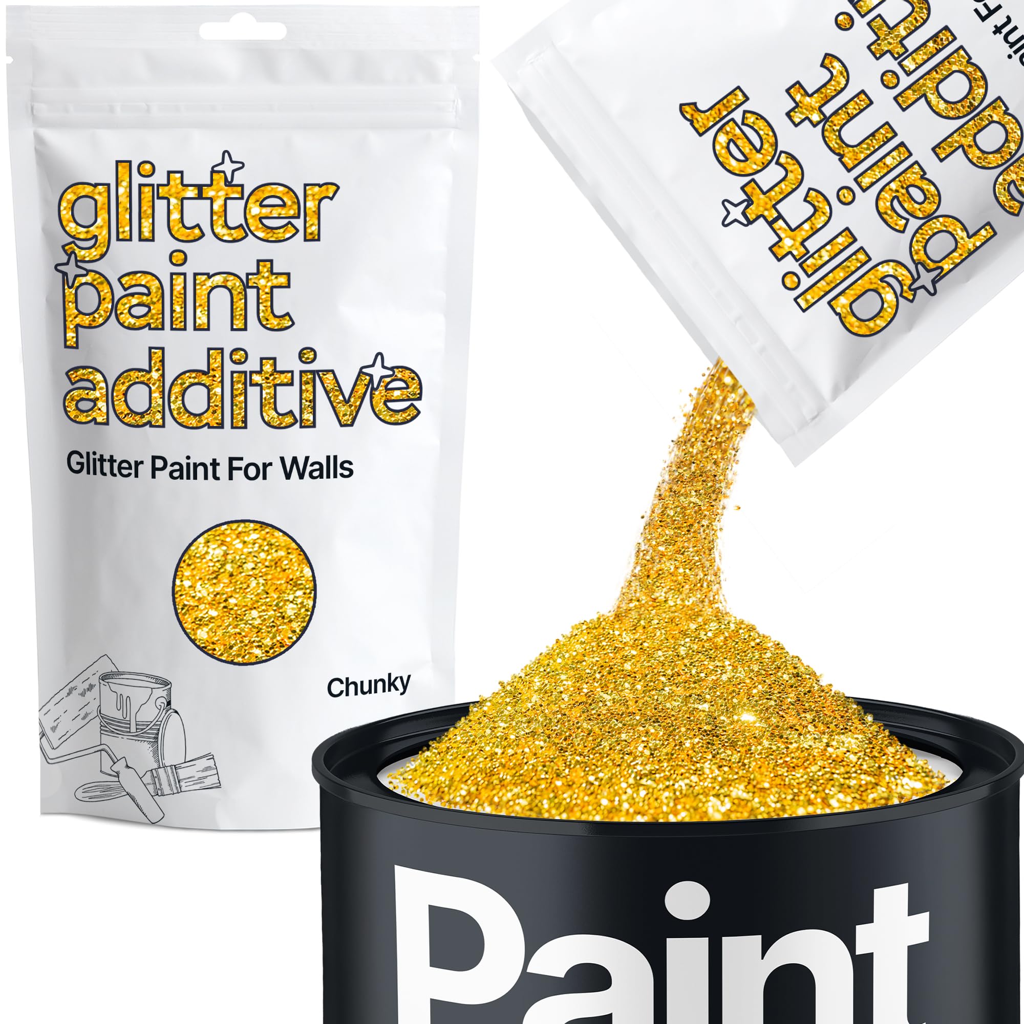 Hemway Gold Glitter Paint Additive Chunky 100g for Adding Sparkle to Paints & Varnish | Paint Walls Sparkly Add to Emulsion, Acrylic or Lacquer Indoor