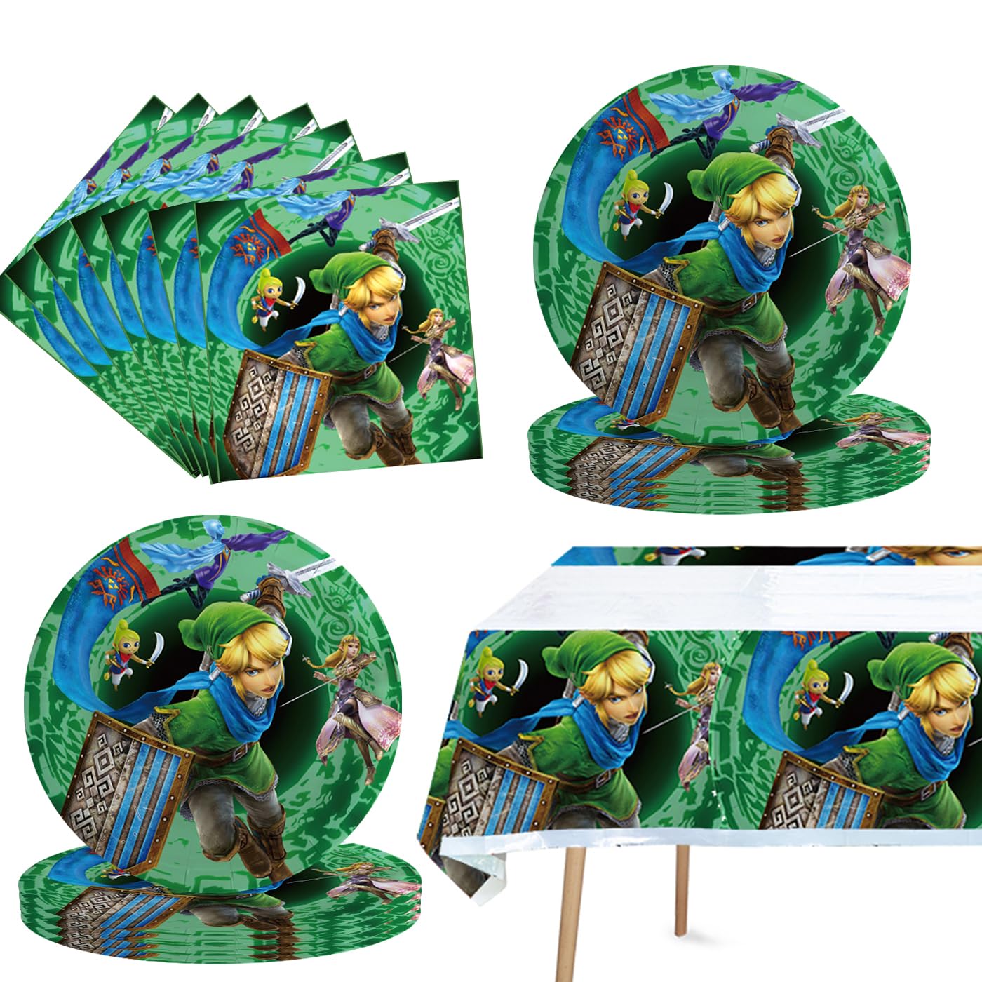 Photo 1 of 41Pack Zelda Birthday Decorations, 20 Plates, 20 Napkins and 1 Tablecover for Zelda Birthday Party Supplies