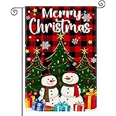 HOMETITUTE Merry Christmas Garden Flag Double Sided 12x18 Inch Burlap Holiday Garden Flag Two Snowmen Banner for Indoor and Outdoor Decoration Yard Lawn Decor