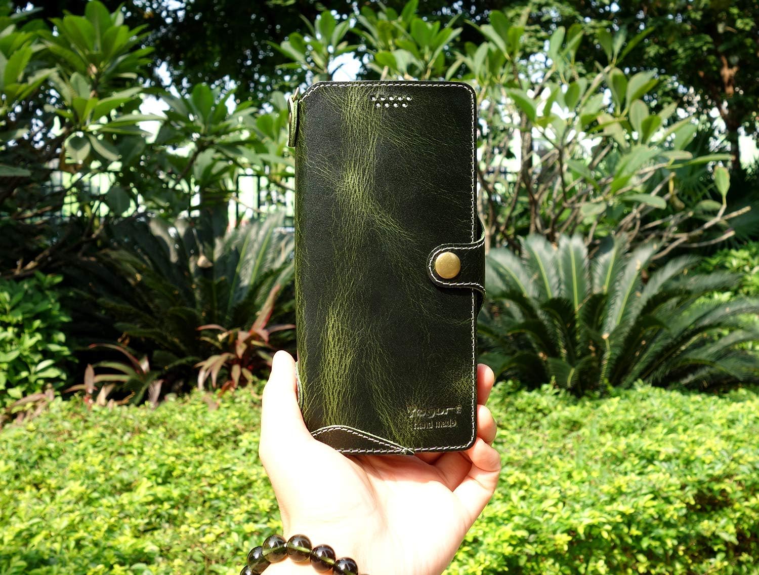 Yogurt Case for Samsung Galaxy A42 5G, Genuine Leather Wallet Handmade Cover for Samsung A42, Green, 6.6" - Image 5
