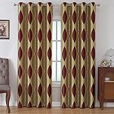 HOMEIDEAS Burgundy and Gold Curtains for Living Room, 52 x 84 Inches Long 2 Panels Set Wave Jacquard Window Grommet Drapes for Bedroom