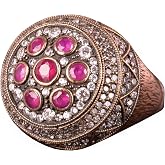 KAMBO 925 Sterling Silver Men&rsquo;s Ring with Created Ruby Stone, Handmade Elegant Vintage Statement Jewelry, Gift for Him, Christmas Occasion, Classic Masculine Design, Size 10