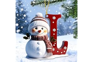 QETRABONE Snowman Christmas Ornaments, Cute Flat Christmas Tree Letter Decoration Personalized Hanging Pendant, Indoor DIY Hanging Xmas Ornament (L)