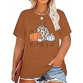 Plus Size Halloween Pumpkin Shirt Women Its Fall Yall Print Short Sleeve Thanksgiving Gift Tee Tops(1X-5X)