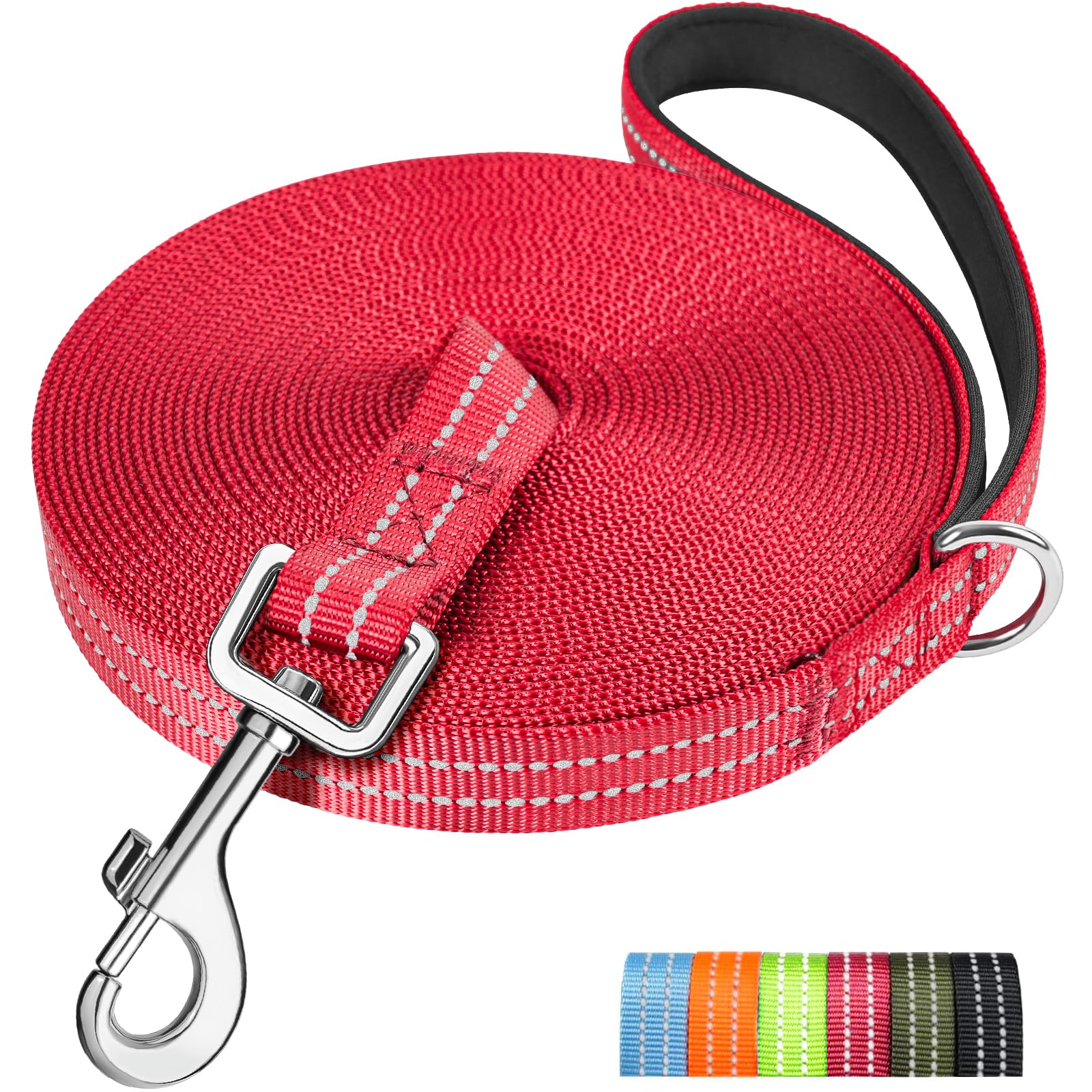 X XBEN Long Line Dog Lead, 20M/65FT Reflective and Lightweight, Soft Padded Handle, Heavy Duty Hook, Suitable for Small, Medium, Large Dogs