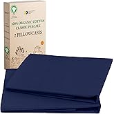 California Design Den 100% Organic Cotton Pillow Cases Standard Size/Queen Size, Set of 2, Soft & Crisp Percale Weave Cotton Pillowcases (Navy)