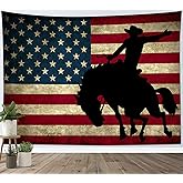 LB Western Cowboy Tapestry Vintage American Flag Tapestry for Bedroom Cool Man on Black Horse Tapestries Wall Hanging for Living Room College Dorm Wall Decor,60x40 inches