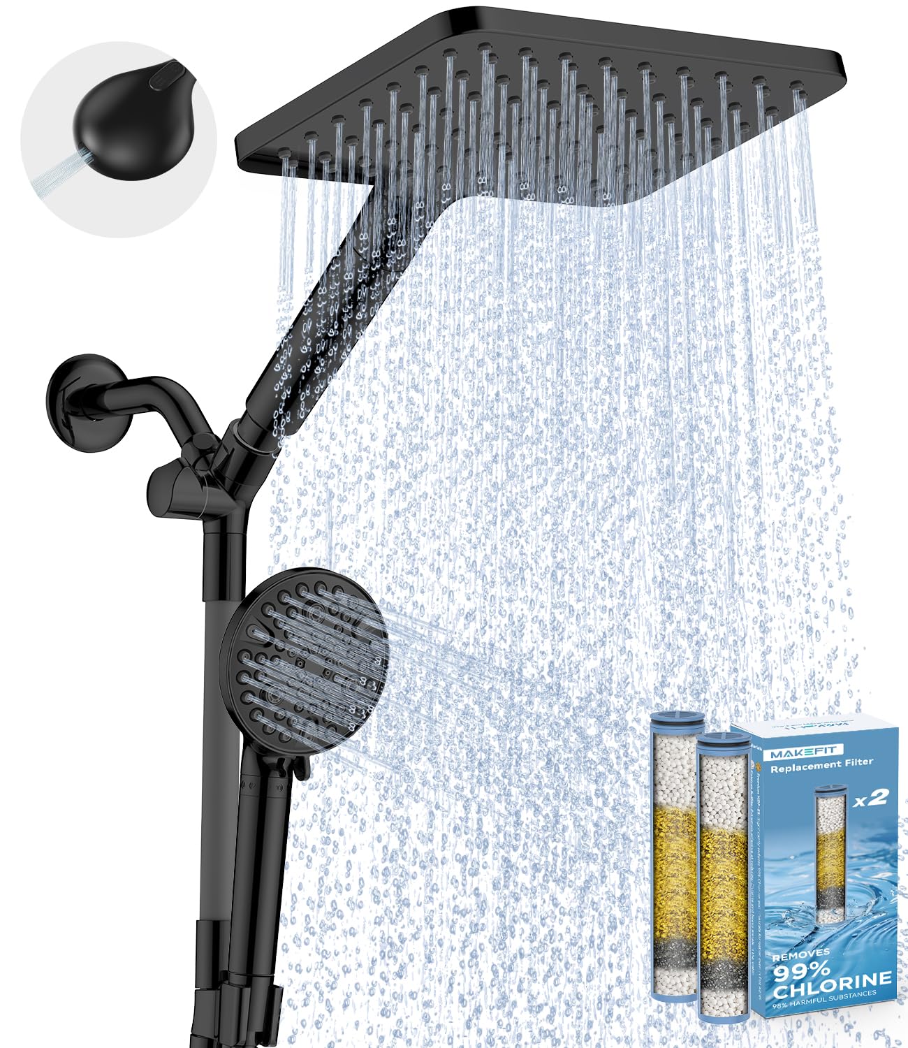 Photo 1 of ***MISSING PARTS***
MakeFit Dual Filtered Rain Shower Head Combo, High Pressure Handheld Shower Head with Adjustable Bar - Rainfall Shower Head And Showerhead with Filter for Hard Water - Removes Chlorine
