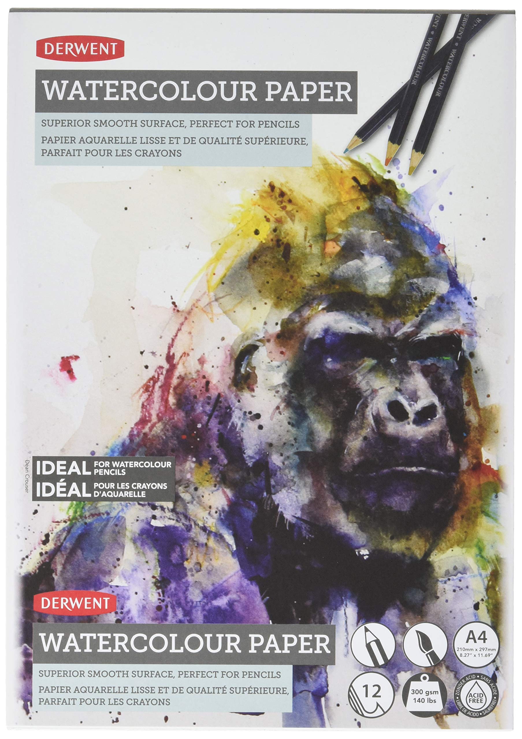 Derwent A4 Watercolour Paper Pad, 12 Sheets, Acid-Free Paper, Professional Quality, 2301973, White