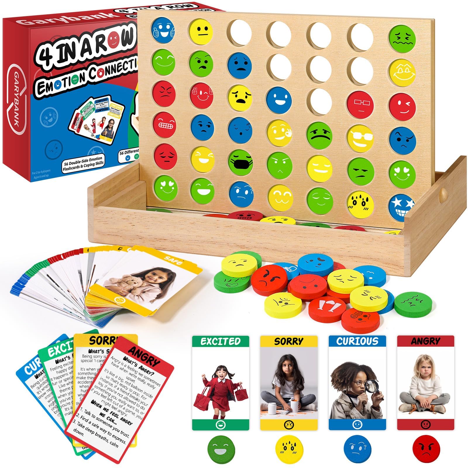 Garybank Feelings Connect 4 - Emotions Resources for Children, W/ 56 Emotion Cards, Kids Social Skills Learning Activities, Therapy Games for Kids Feelings Express, Counselors Office Must Haves