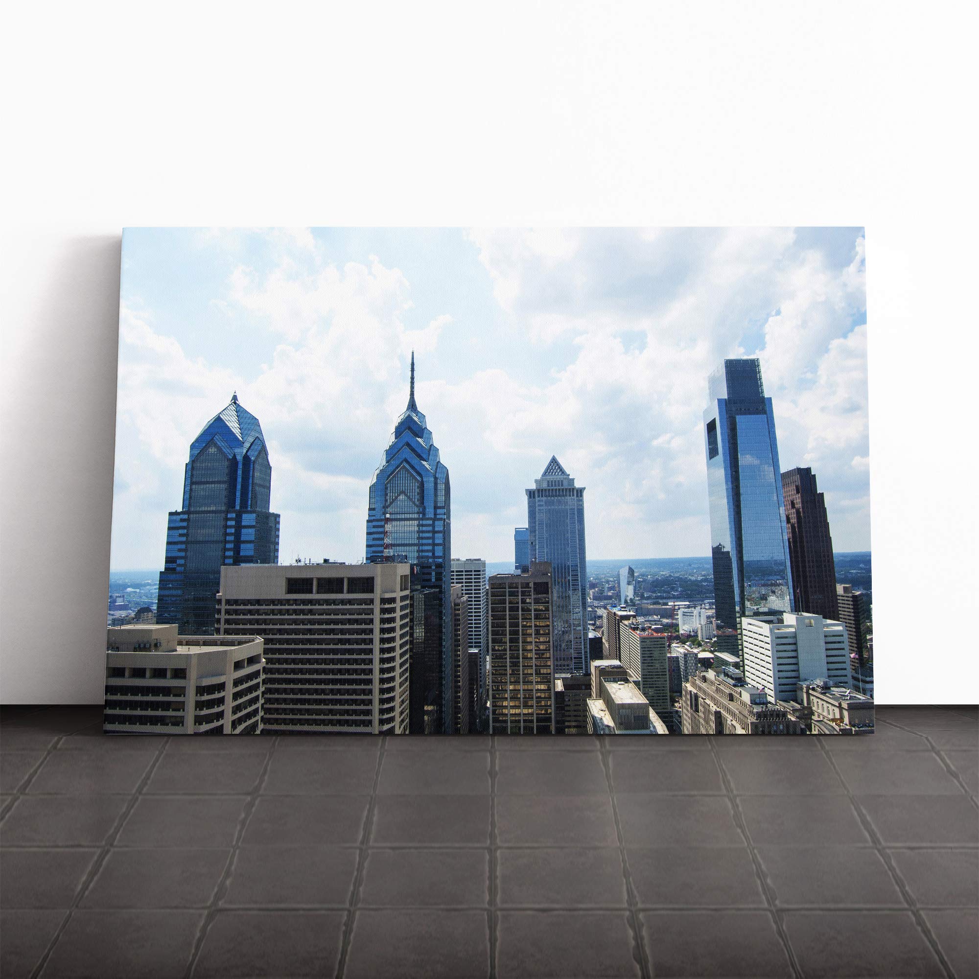 Philadelphia Pennsylvania Skyline USA Canvas Print | Gallery Wrapped 30mm Frame Wall Art | 20x14 inches | Ready to Hang | Modern Cityscape Picture | Living Room Bedroom Lounge Office
