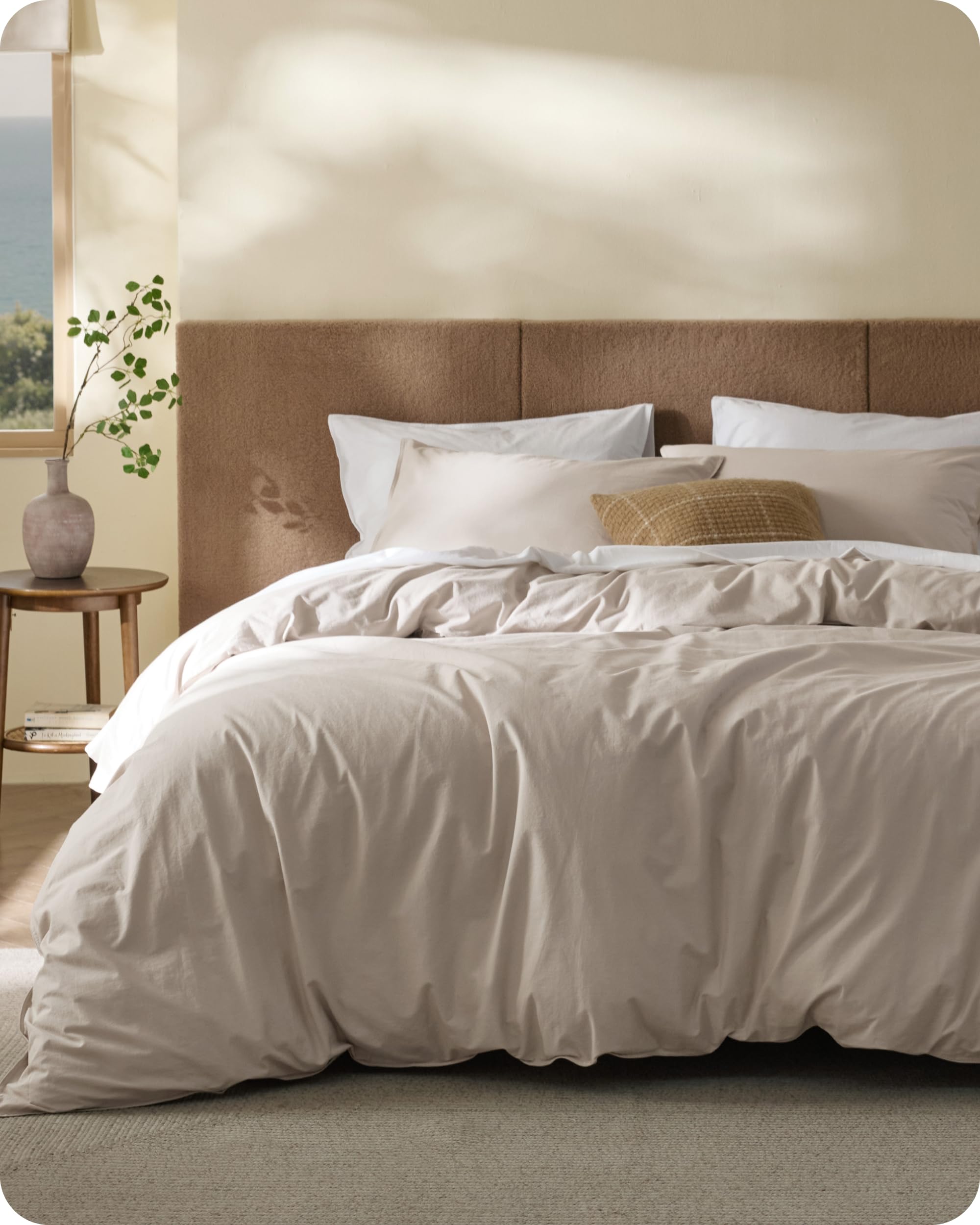 Photo 1 of Bedsure Cotton Duvet Cover Queen Size - Luxury Slub Weave 100% Cotton Duvet Cover with a Linen Like Textured, Easy Change Durable Bedding, Natural Linen, 90" x 90"