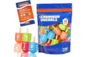 ZION JUDAICA LTD Zion Judaica Colored Wooden Dreidels 1.75" Medium Size Driedel 10 Pack Drydels in a Ziplock Bag Bulk Pack Colorful Dreidels Spinning Tops Chanukah Game Driedels for Kids Traditional Hanukkah Toy