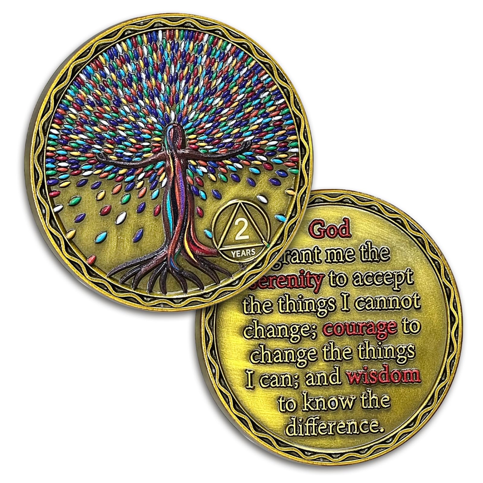 Colorful Tree of Life 3 Year Sobriety Coin | AA Chip and Medallion with Token Capsule, Incorporating Female Silhouette Design, Celebrating Sobriety Milestones & Achievements, Sobriety Gifts for Women