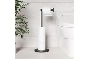 Cesun Toilet Paper Holder Stand Free Standing, Black Toilet Paper Storage with Heavy Weighted Base, Bathroom Stainless Steel Toilet Paper Roll Holder, Non-Slip, Matte Black