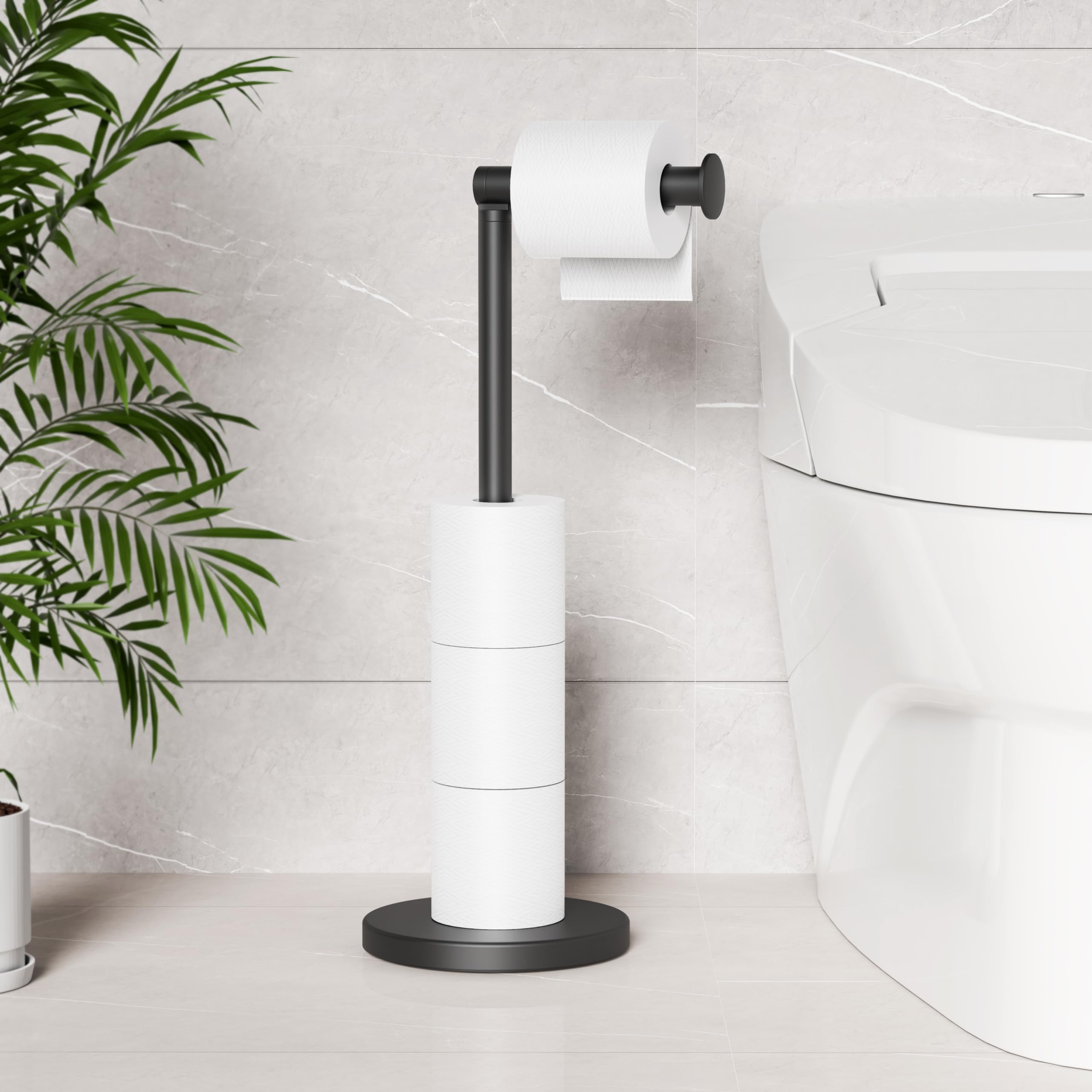 Photo 1 of Cesun Toilet Paper Holder Stand Free Standing, Black Toilet Paper Storage with Heavy Weighted Base, Bathroom Stainless Steel Toilet Paper Roll Holder, Non-Slip, Matte Black