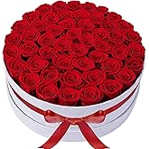 50 Piece Roses in a Velvet Box, Flowers for Delivery, Presereved Flowers Birthday Gifts for Women Mom and Wife (Red)