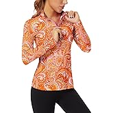 WOWENY Women's Long Sleeve Athletic Shirts Quarter Zip Pullover Collared T-Shirt Workout Print Tennis Top
