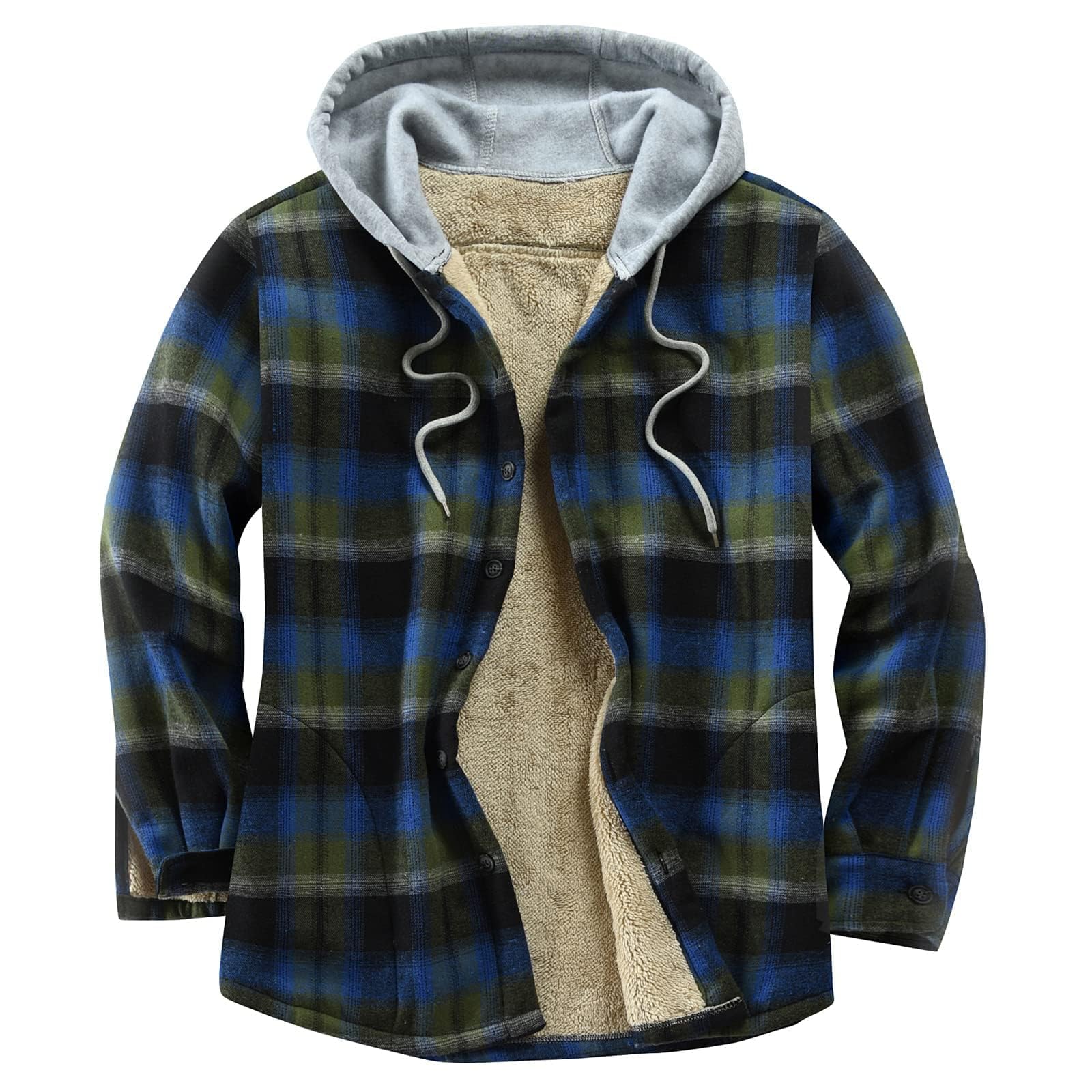 Derbars Men's Cotton Flannel Shirt Jackets Long Sleeve Sherpa Lined Casual Button Up Plaid Shirt Soft Outdoor Shirts Black Medium Image