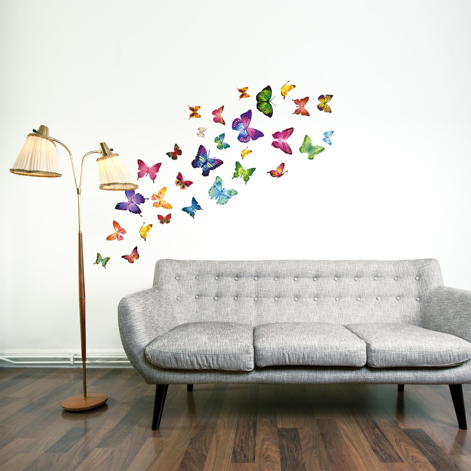 Walplus Colourful Butterflies Wall Stickers - Office Home Decoration, 28pcs 33cm x 60cm, PVC, Removable, Self-Adhesive, Multi-Color