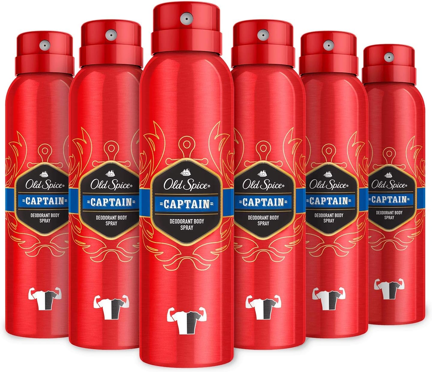 Old Spice Deodorant Spray Captain Pack of 6 x 150 ml (900 ml Total