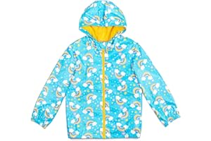 DREAMWAVE Rainbow Unicorn Girls Zip Up Waterproof Rain Jacket Little Kid to Big Kid