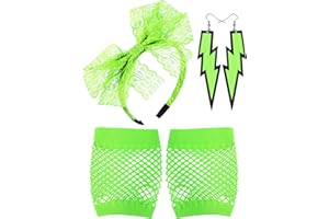 Blulu 80s Costume Accessories for Women Lace Headband Neon Earrings Fishnet Gloves for 80s Retro Party Halloween