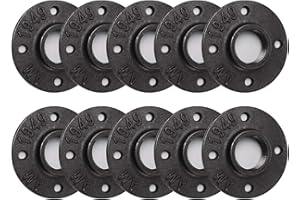 1" Floor Flange, Home TZH 10 Pack 4 Bolts Malleable iron Pipe Flange for Industrial vintage style, Flanges with Threaded Hole for DIY Project/Furniture/Shelving Decoration … (10, 1")
