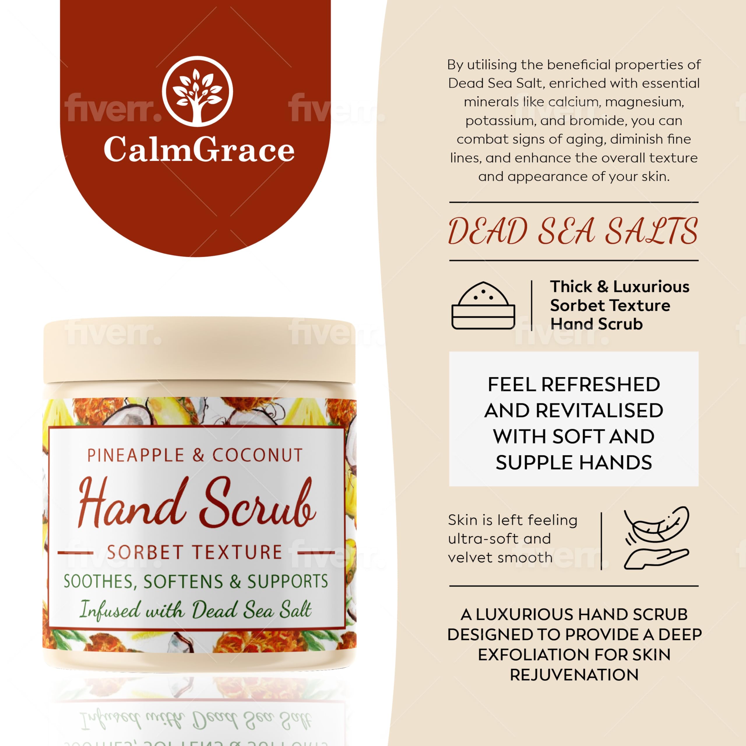 Hand Scrub for Dry Hands | Hand Exfoliating Scrub with Dead Sea Salts & Pineapple Coconut Scent | For Hands with Sorbet Texture | 10.5oz | Fortified with Avocado Oil, Vitamin E, C