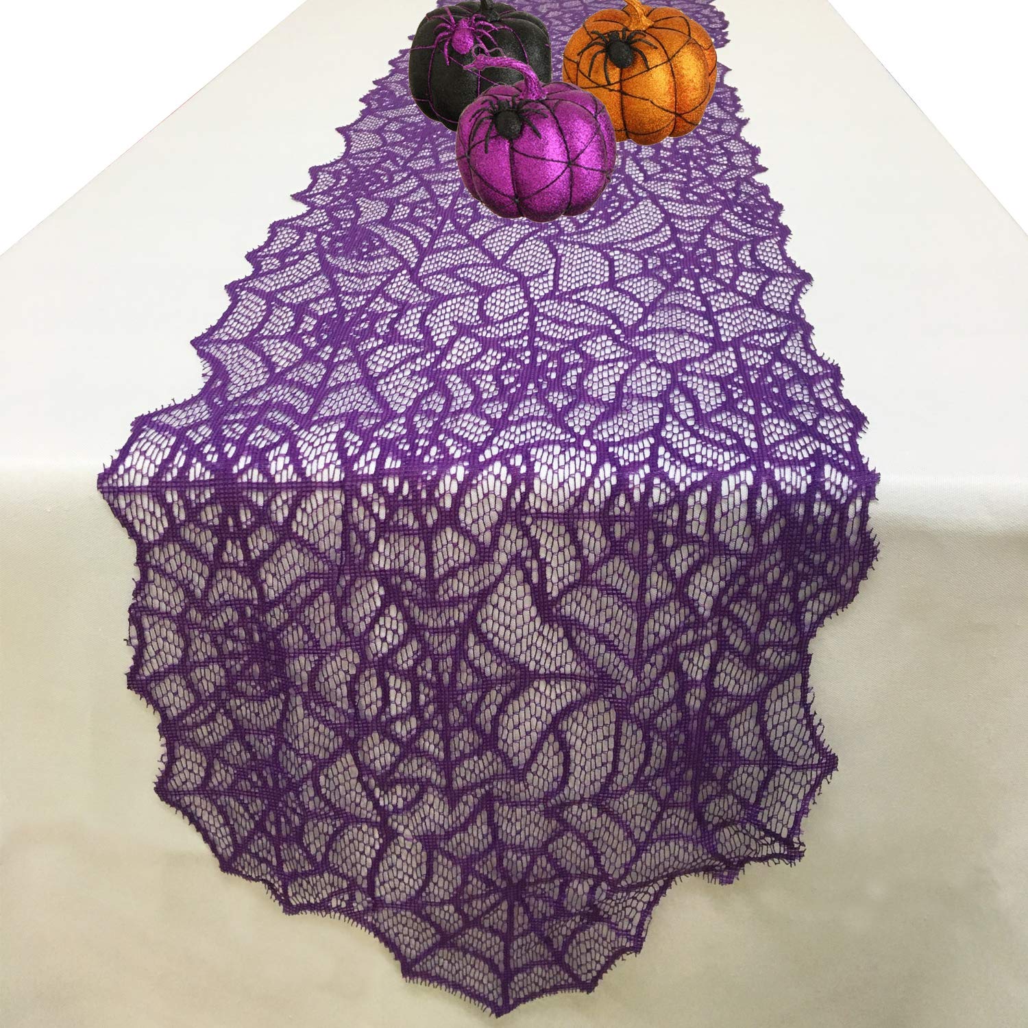 Halloween Table Runner - Purple Lace Spider Web Table Runner for Halloween Masquerade Scary Movie Nights, 13x72 Inch
